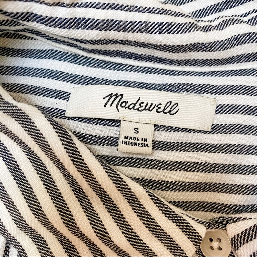 Madewell Stripe Short Sleeve Button-Down Shirt Navy White Size S - Picture 2 of 5